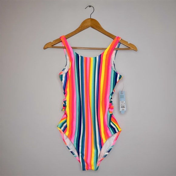 New Cat & Jack Girls XL Multi Colored Striped Swimsuit Bathing Suit - Picture 10 of 16